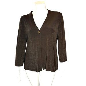CHICOS Travelers Size 2 US L 12/14 Brown Slinky Knit‎ Cardigan Bell Sleeves